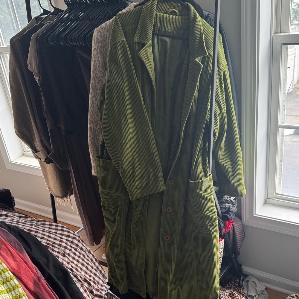 Authentic Original Vintage Style Green Corduroy Trench Coat